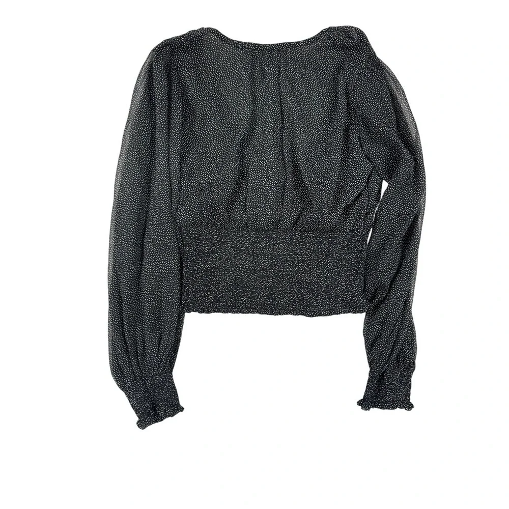 Abercrombie & Fitch Black Polka Dot Smocked‎ Waist Blouse XS Sheer Puff Sleeve